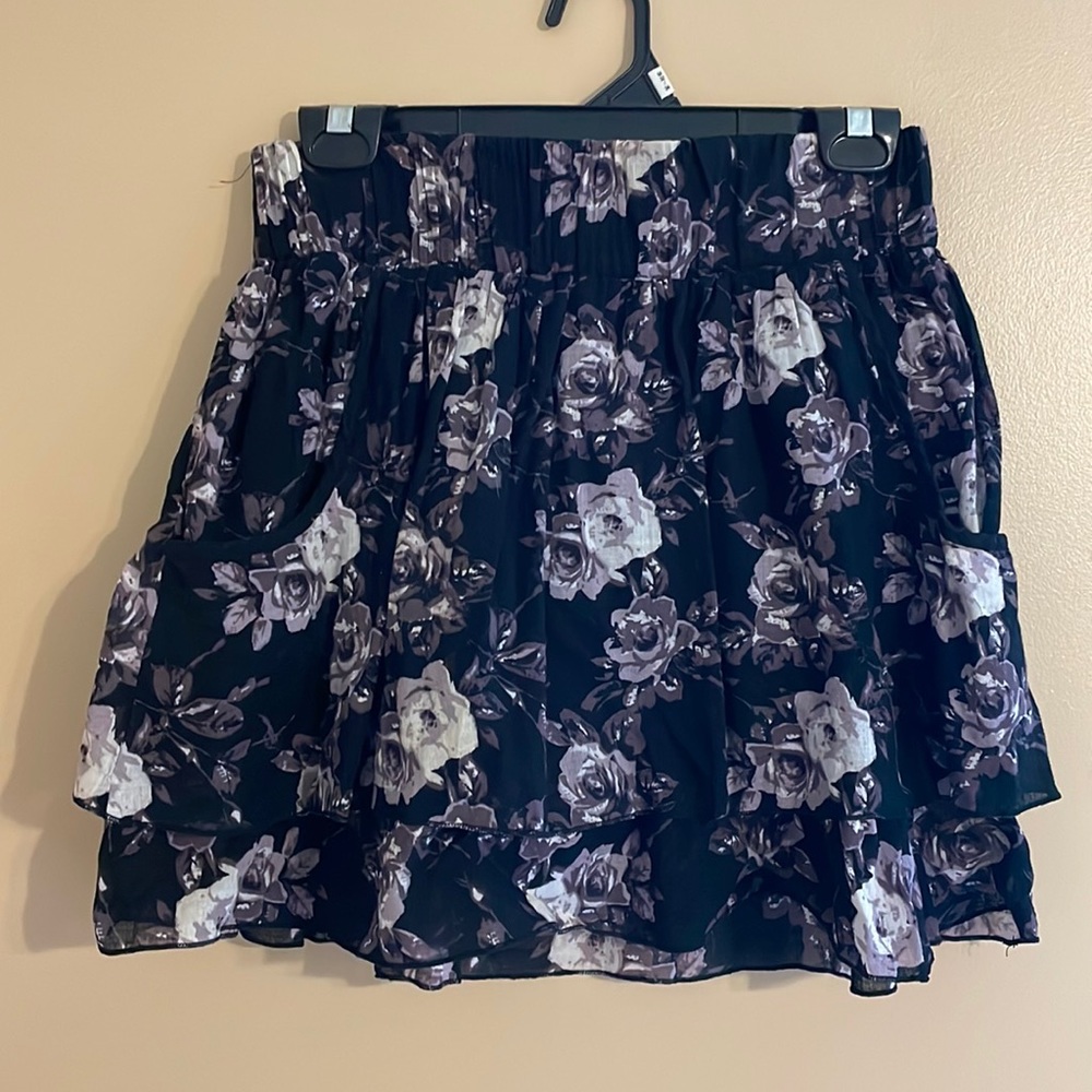 Tiered black, grey, and white flouncy skirt